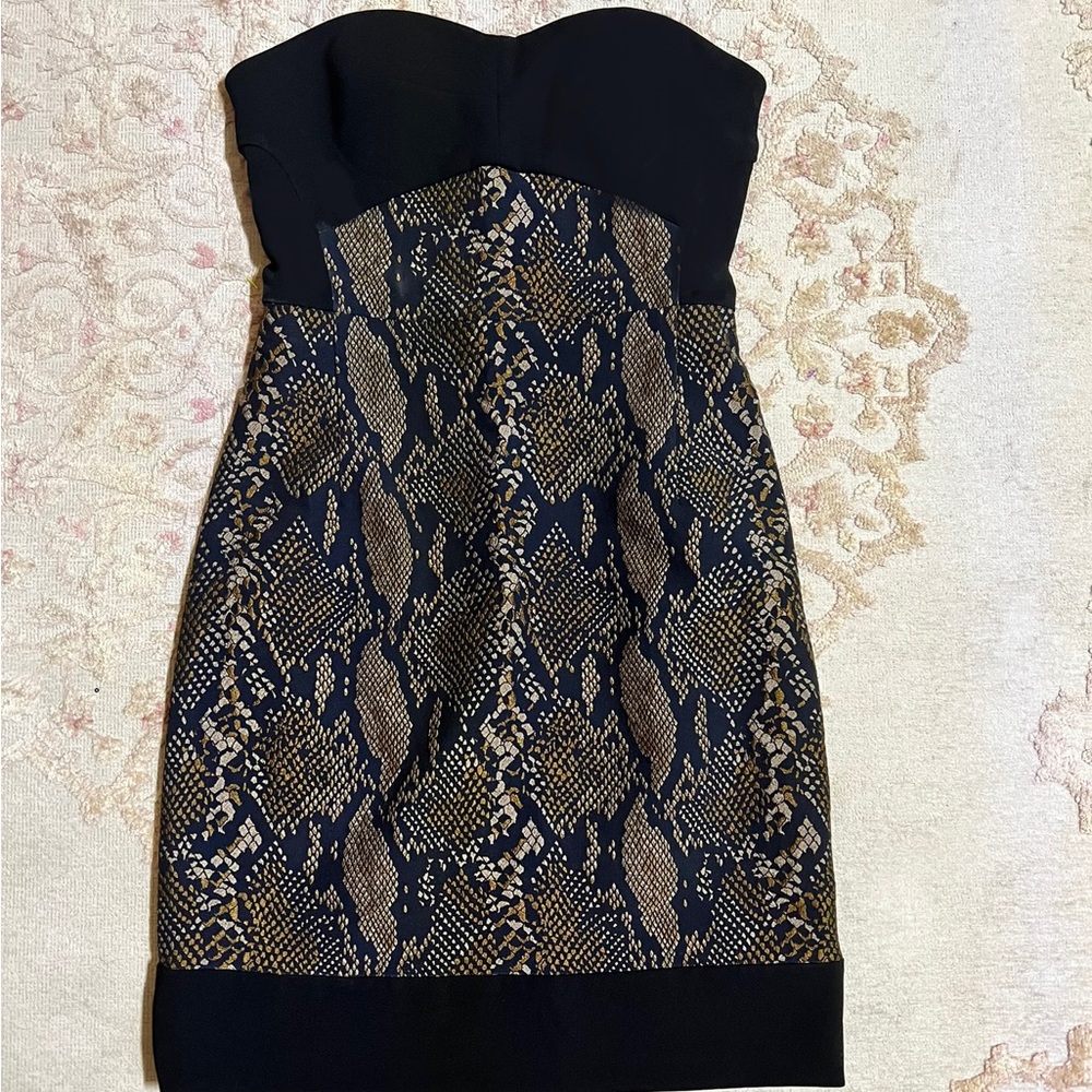 Diane Von Furstenberg Black Garland Two Python  Strapless Dress Size 0
